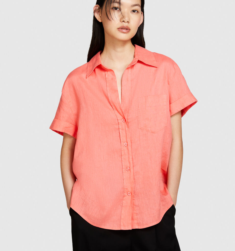 Short sleeve 100% linen shirt - women's shirts - Coral | Sisley image number 4